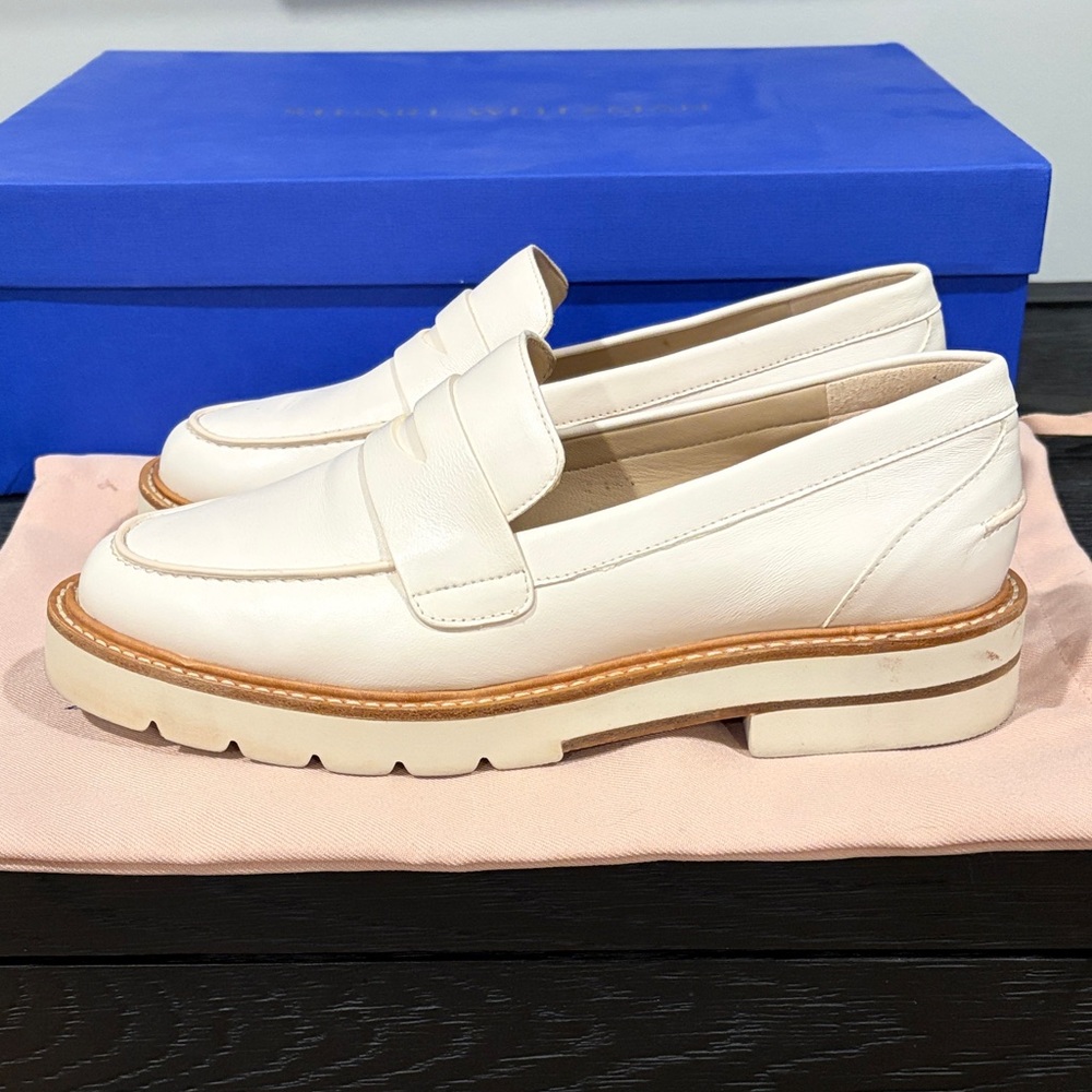 Stuart Weitzman Ivory Leather Loafers - Picture 2 of 5